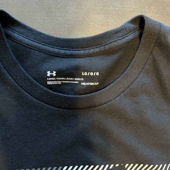 Mens Under Armour T- Shirt Size Large Graphic Logo Black Active HeatGear - Picture 2 of 3